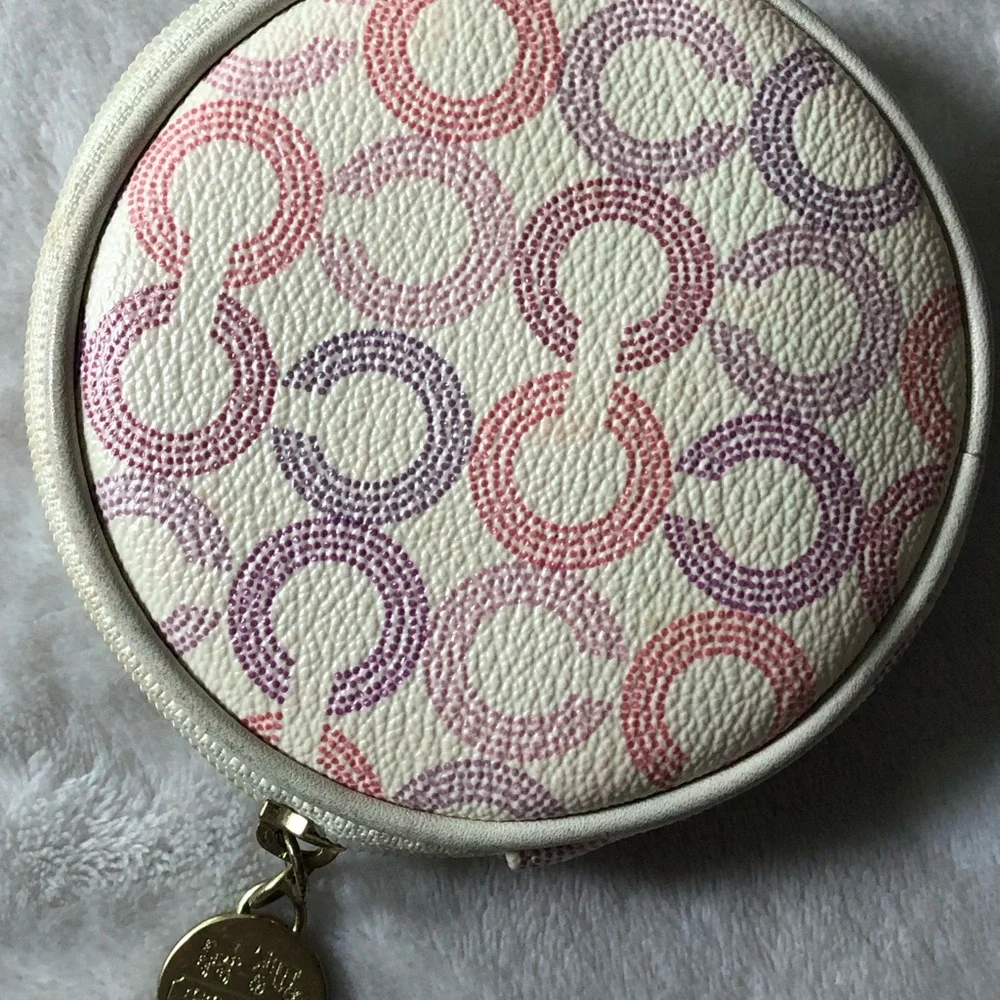 Coach Round Coin Purse in Pink and Purple Monogram Print